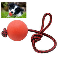 Durable Solid Rubber Dog Chew Tooth Training Ball Pet Toy with Rope Handle