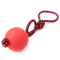 Durable Solid Rubber Dog Chew Tooth Training Ball Pet Toy with Rope Handle